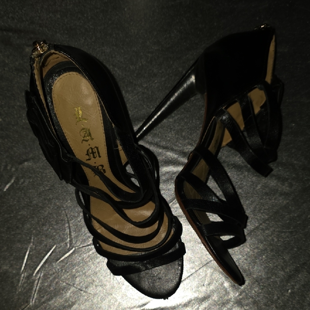 L.A.M.B. Black Strappy Heels - Picture 3 of 10